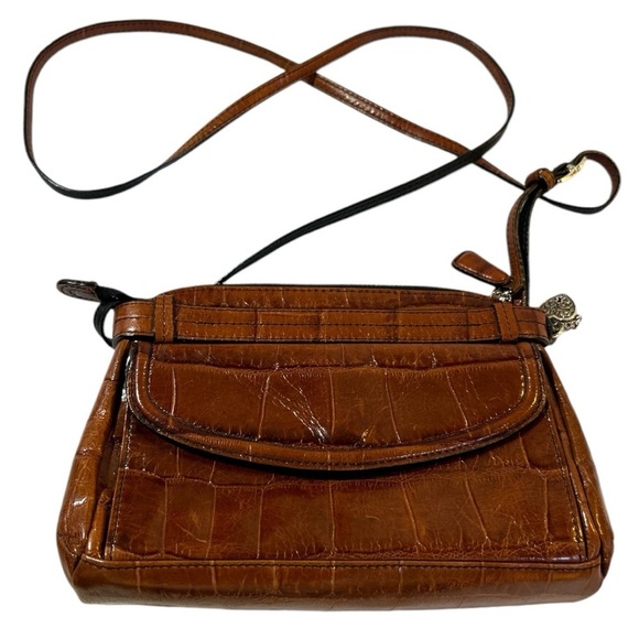 Brighton Leather Embossed Crocodile Crossbody Mini Bag Brown Lots of Storage! - Picture 1 of 12